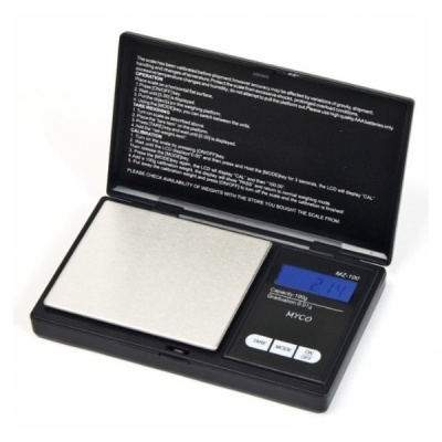 Balança digital MYCO MZ-100 com prato metálico e ecrã azul