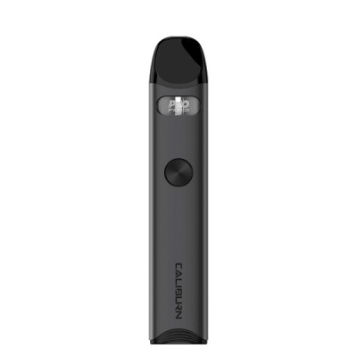 Dispositivo eletrónico preto para vaping com mostrador digital e botão circular