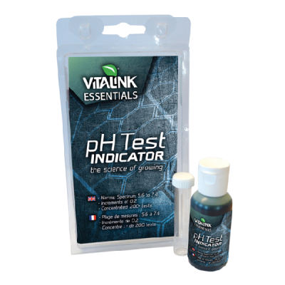 Conjunto Vitalink Essentials pH Test Indicator em embalagem plástica com frasco e tubo de ensaio