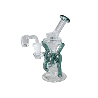 Bong de vidro transparente e verde com base redonda