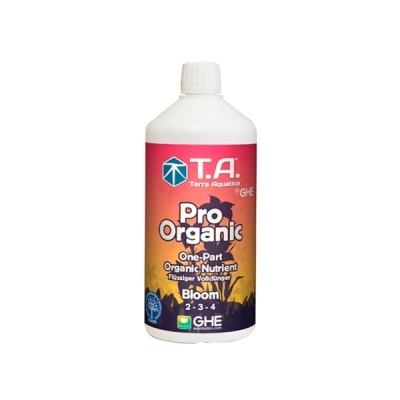 Frasco branco de fertilizante líquido orgânico T.A. Pro Organic Bloom