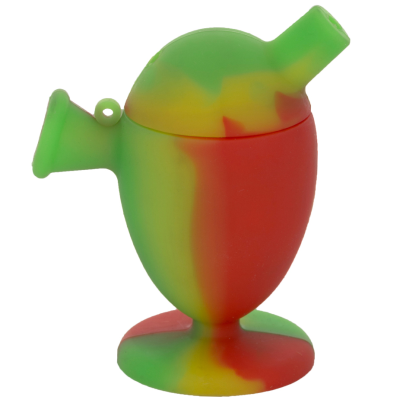 Recipiente de silicone colorido em tons de verde, amarelo e vermelho