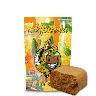 Pacote colorido de produto alimentar com ilustração de limões, folhas e burro sorridente