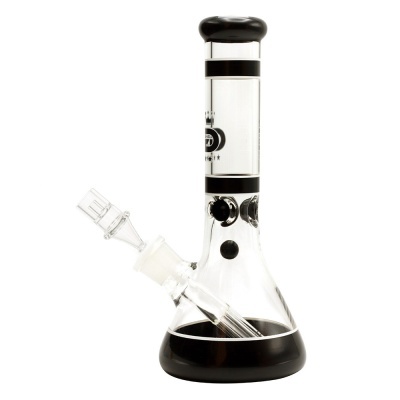 Bong de vidro com detalhes pretos e base larga