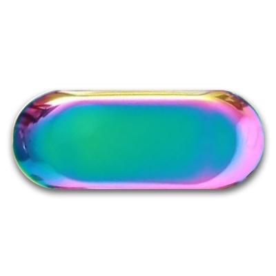 Bandeja oval iridescente em tons de verde, roxo e dourado