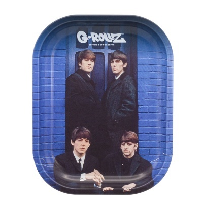 Tabuleiro metálico com imagem da banda G-ROLLZ Amsterdam com fundo azul