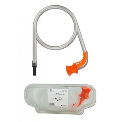 tubo flexível transparente com bocal laranja e embalagem transparente