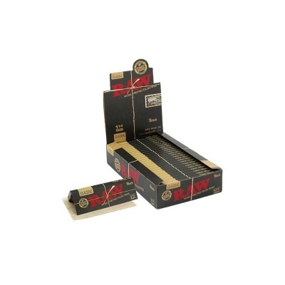 Caixa e maços de papel para enrolar tabaco RAW Classic Black 1 1/4