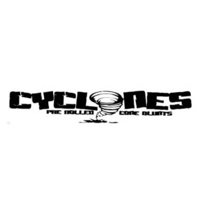 Logotipo em preto e branco com texto CYCLOPES e desenho de tornado