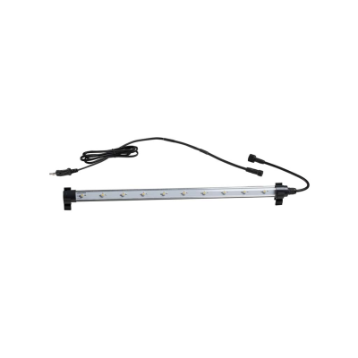 Barra de luz LED com cabo preto e terminais pretos sobre fundo branco