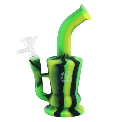 Bong de silicone verde e preto com bocal e bowl de vidro