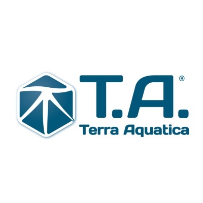 Logótipo T.A. Terra Aquatica azul com ícone geométrico
