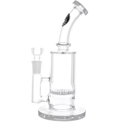 Bong de vidro transparente com base redonda e tubo curvado