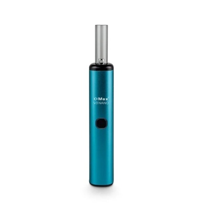 Vaporizador portátil azul com botão preto e tubo transparente
