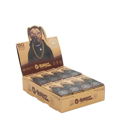 Caixa com 12 pacotes de papel G-ROLLZ com imagem de cão e corrente dourada
