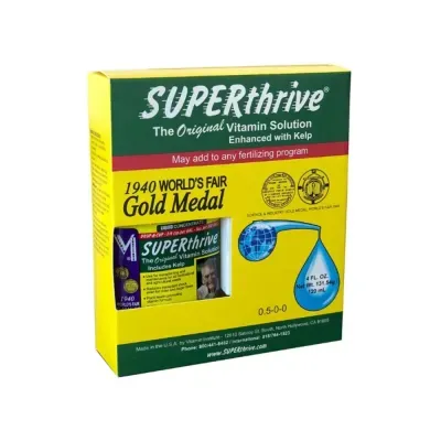 Embalagem do produto SUPERthrive solução vitamínica com medalha de ouro Worlds Fair 1940
