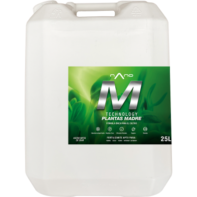 Recipiente branco de 25 litros com fertilizante Nanotechnology M Technology Plantas Madre.