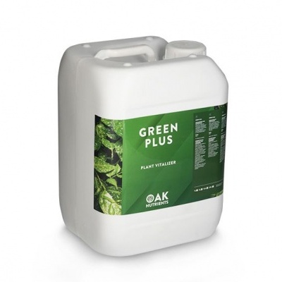 Recipiente branco com etiqueta verde de produto plant vitalizer