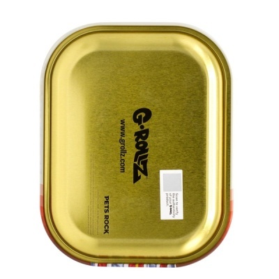 Tabuleiro metálico dourado G-ROLZ PETS ROCK com etiqueta branca