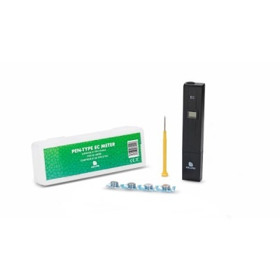 Medidor tipo caneta EC preto com acessórios e caixa