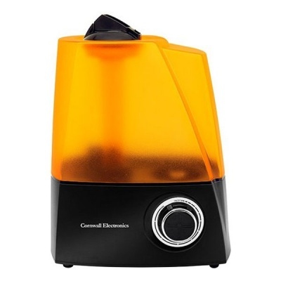 Humidificador laranja e preto com botão circular e texto Cornwall Electronics