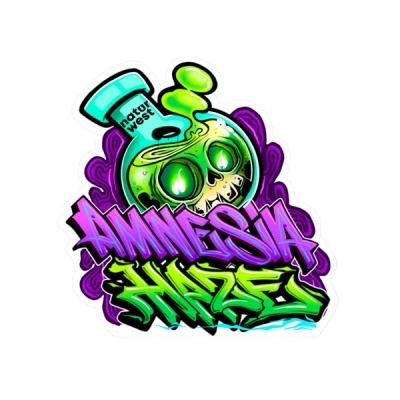 Adesivo ilustrado com frasco e crânio verde e texto grafite colorido