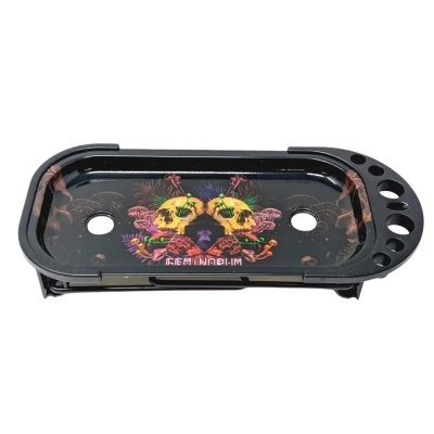 Tabuleiro reto preto com design colorido de caveiras e flores