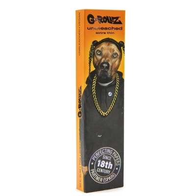 Embalagem de papel de seda G-ROLLZ com imagem de cão vestindo camisola negra e corrente dourada