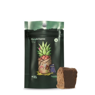 Bolsa de embalagem com ilustração de ananás e bloco castanho denso ao lado