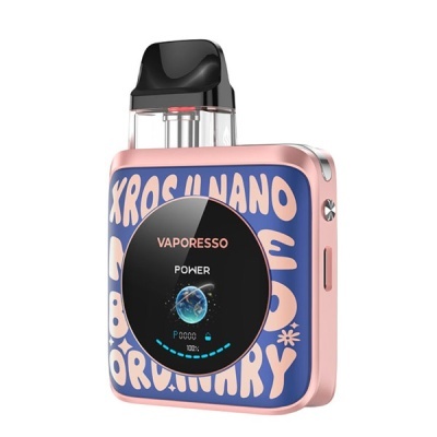 Dispositivo de vaping Vaporesso Xros Nano rosa e azul com ecrã digital circular