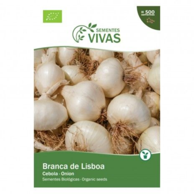 Embalagem de sementes de cebola branca lisboeta orgânica Sementes Vivas