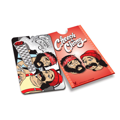 Capa de papel vermelha e branca com ilustração de Cheech & Chong