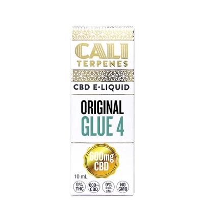 Embalagem branca com dourado de líquido CBD CALI TERPENES ORIGINAL GLUE 4 600mg 10mL