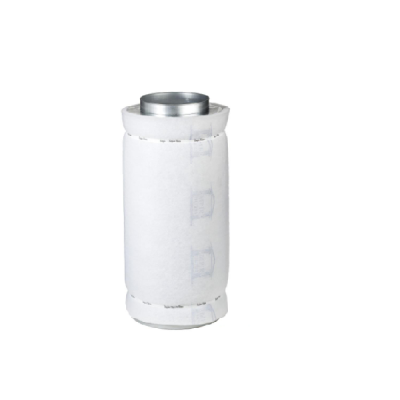 Filtro cylindrical com revestimento branco e partes metálicas prateadas