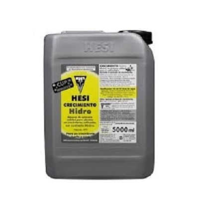Contentor cinza de 5000 ml com rótulo amarelo e branco HESI CRECIMIENTO Hidro
