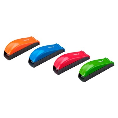 Quatro afias coloridas em plástico liso com base preta, cores laranja, azul, vermelho e verde, marca chamy em branco