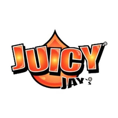 Logótipo JUICY JAYS com texto em laranja e preto sobre gota laranja