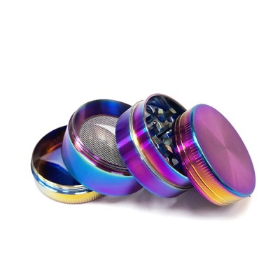 Triturador de quatro partes em metal iridescente azul-roxo-dourado