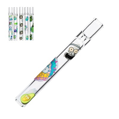 Conjunto de tubos de vidro transparentes com desenhos coloridos e caricatos
