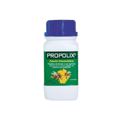Frasco branco Propolix com rótulo verde e tampa azul