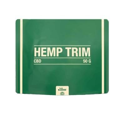 Embalagem verde com texto Hemp Trim CBD 50 G