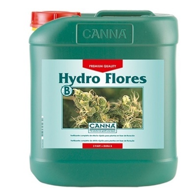 Recipiente verde de fertilizante Hydro Flores B da marca CANNA com tampa vermelha