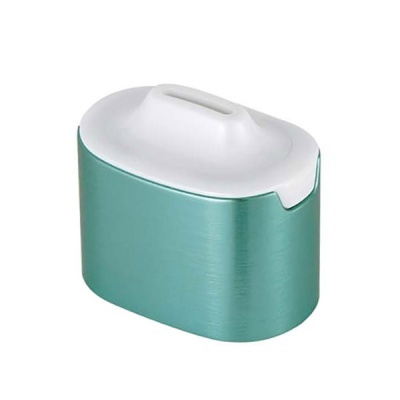 Pote de armazenamento oval verde azulado com tampa branca