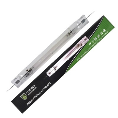 Lâmpada dupla terminação 1000W HPS Platinum e caixa preta e verde com texto