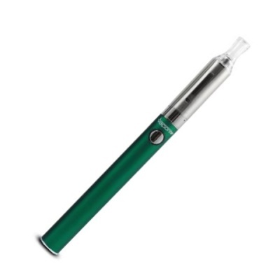 Vaporizador verde com botão prateado e parte superior transparente
