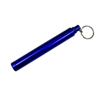 Chaveiro cilíndrico azul metálico com argola
