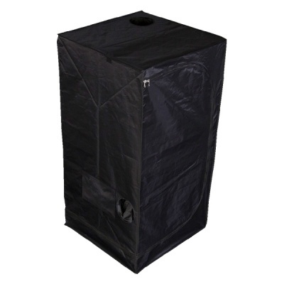 Tenda de cultivo vegetal preta em tecido com zíper e aberturas circulares