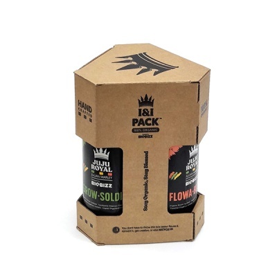 Conjunto de dois frascos de produtos orgânicos Juju Royal com embalagem de cartão I&I Pack