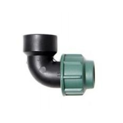 Conector de cano plástico preto e verde em ângulo de 90 graus
