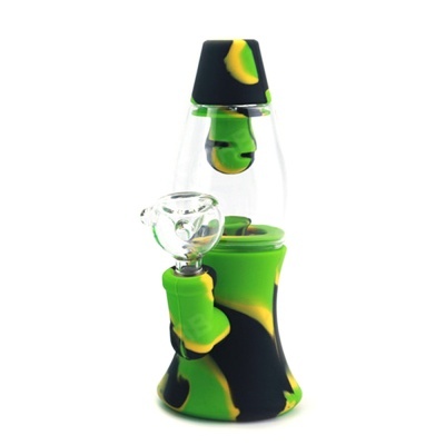 Bong de vidro e silicone verde, preto e amarelo